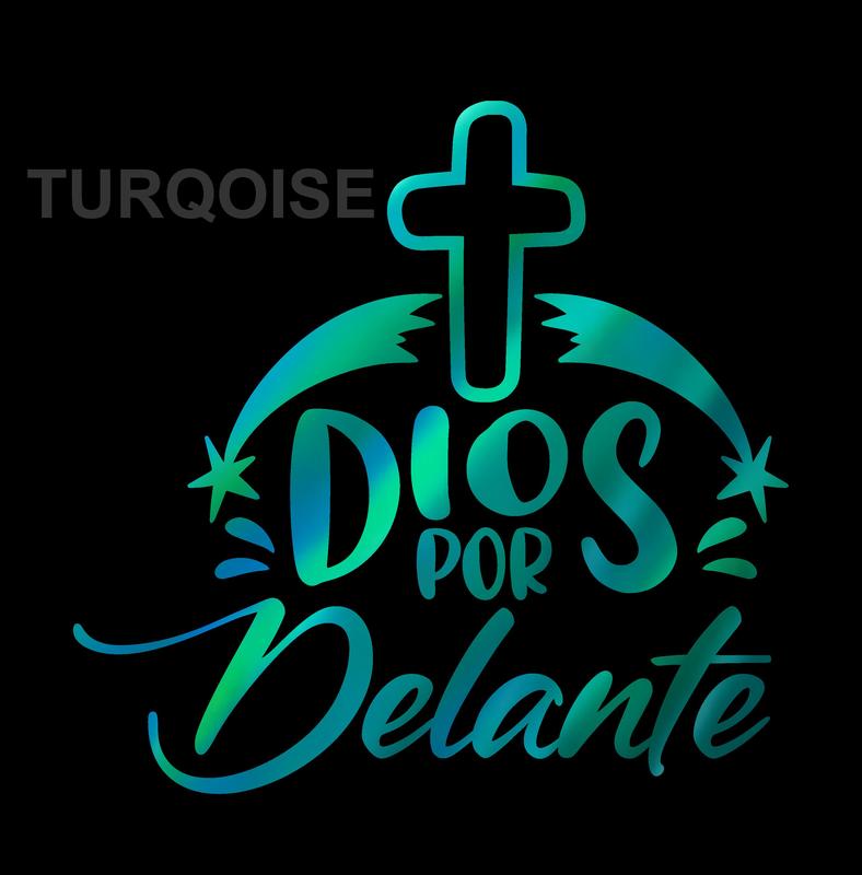 Dios por Delante Holographic Sticker – Cross Vinyl Decal / Calcomanía en Vinil con Cruz y Texto Religioso