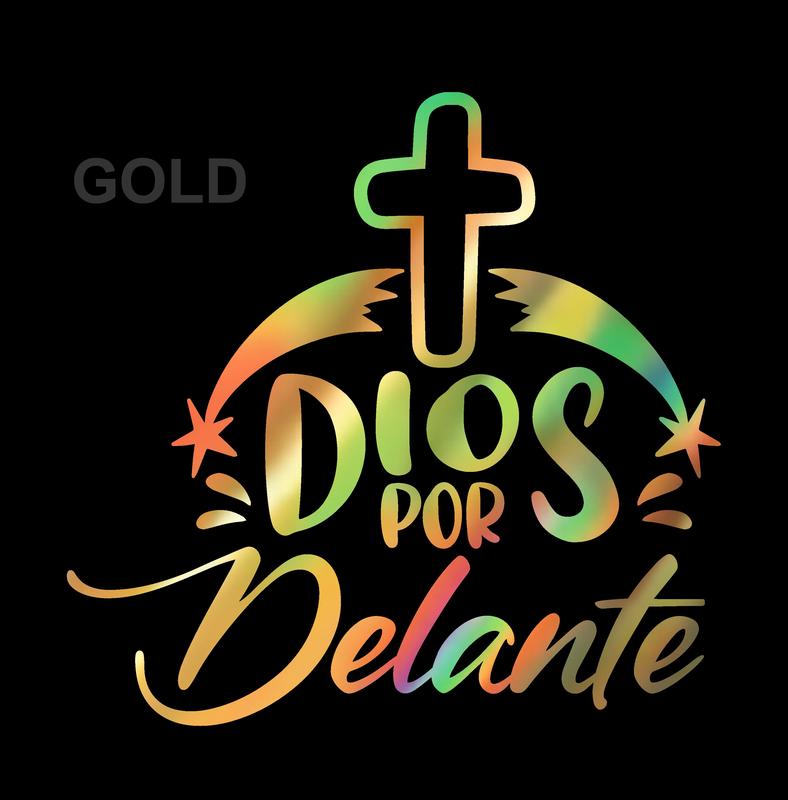 Dios por Delante Holographic Sticker – Cross Vinyl Decal / Calcomanía en Vinil con Cruz y Texto Religioso