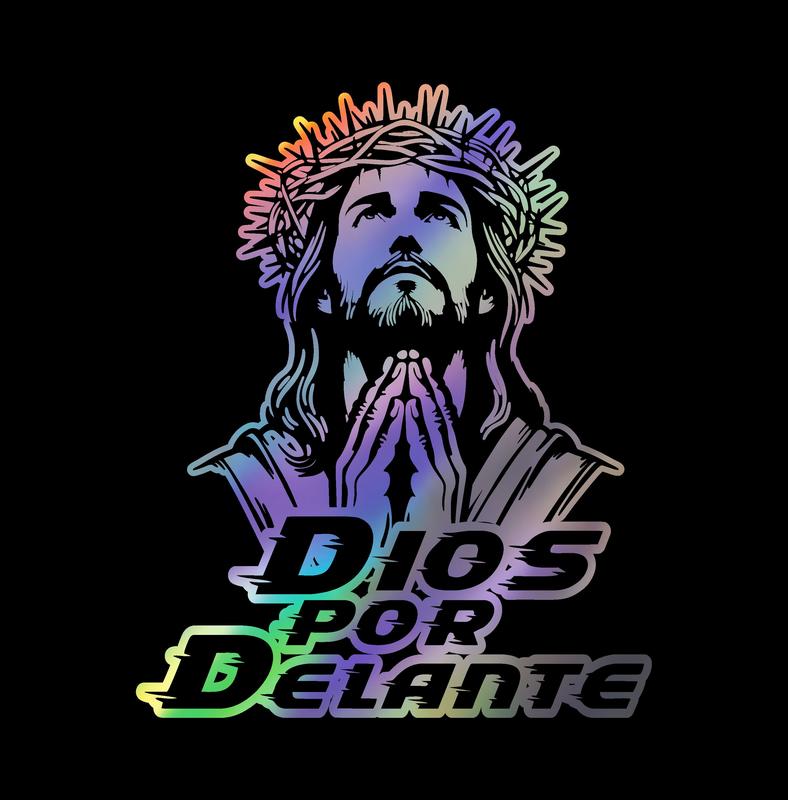 Dios por Delante Holographic Decal – Jesus Prayer Design / Sticker en Vinil con Jesús Orando