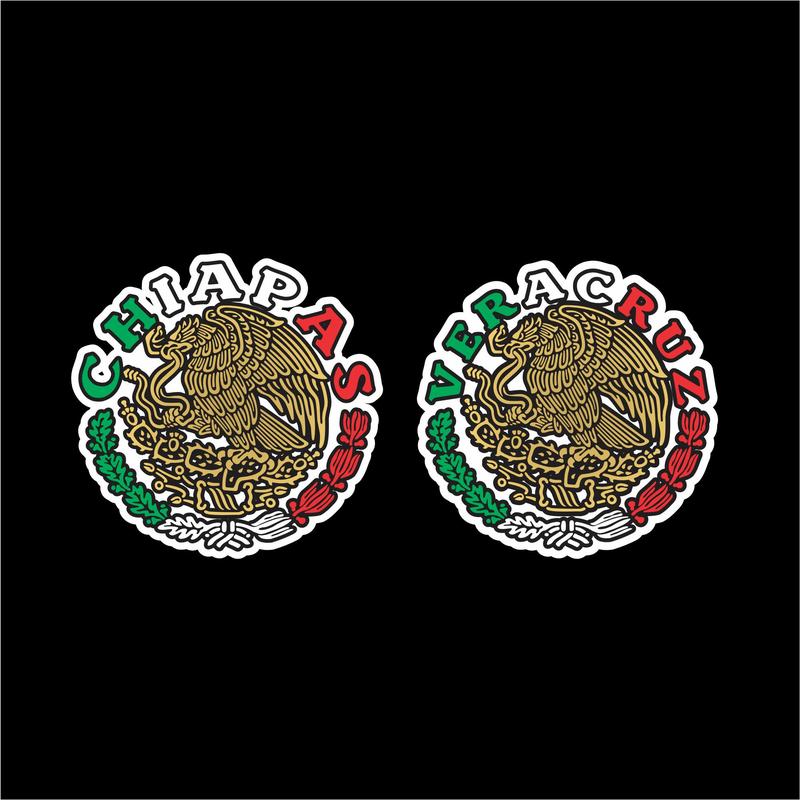 Escudo México / Mexican Coat of Arms Decal – State Letters in Flag Colors / Sticker con Nombre de Estado y Colores de la Bandera