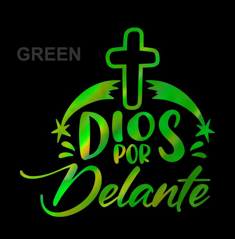 Dios por Delante Holographic Sticker – Cross Vinyl Decal / Calcomanía en Vinil con Cruz y Texto Religioso