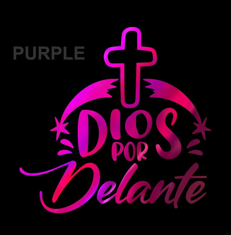 Dios por Delante Holographic Sticker – Cross Vinyl Decal / Calcomanía en Vinil con Cruz y Texto Religioso