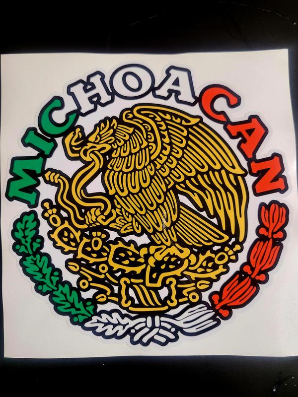 Escudo México / Mexican Coat of Arms Decal – State Letters in Flag Colors / Sticker con Nombre de Estado y Colores de la Bandera