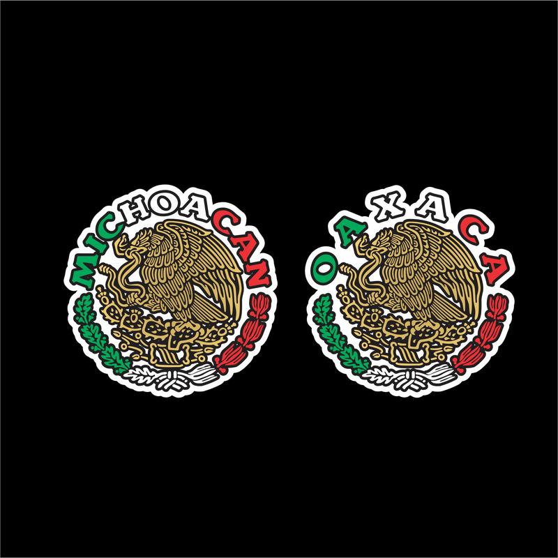 Escudo México / Mexican Coat of Arms Decal – State Letters in Flag Colors / Sticker con Nombre de Estado y Colores de la Bandera