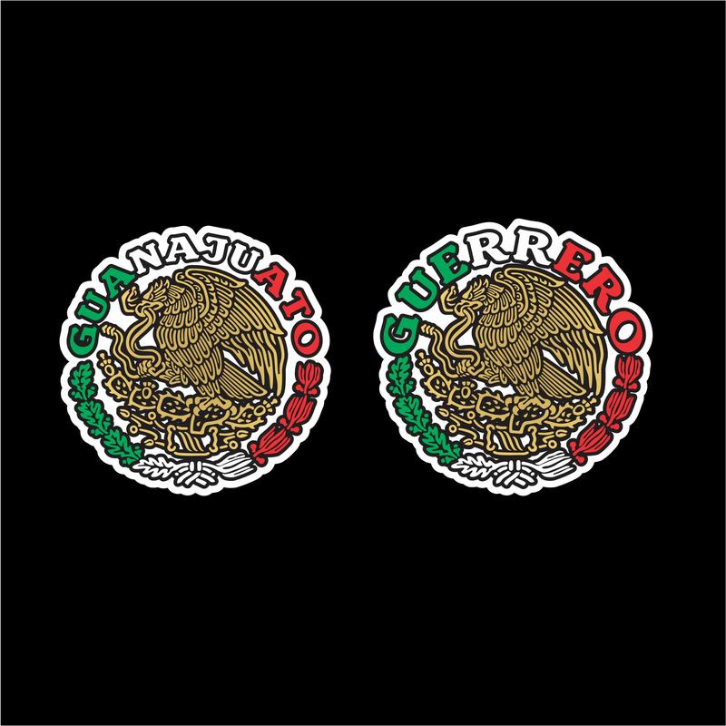 Escudo México / Mexican Coat of Arms Decal – State Letters in Flag Colors / Sticker con Nombre de Estado y Colores de la Bandera