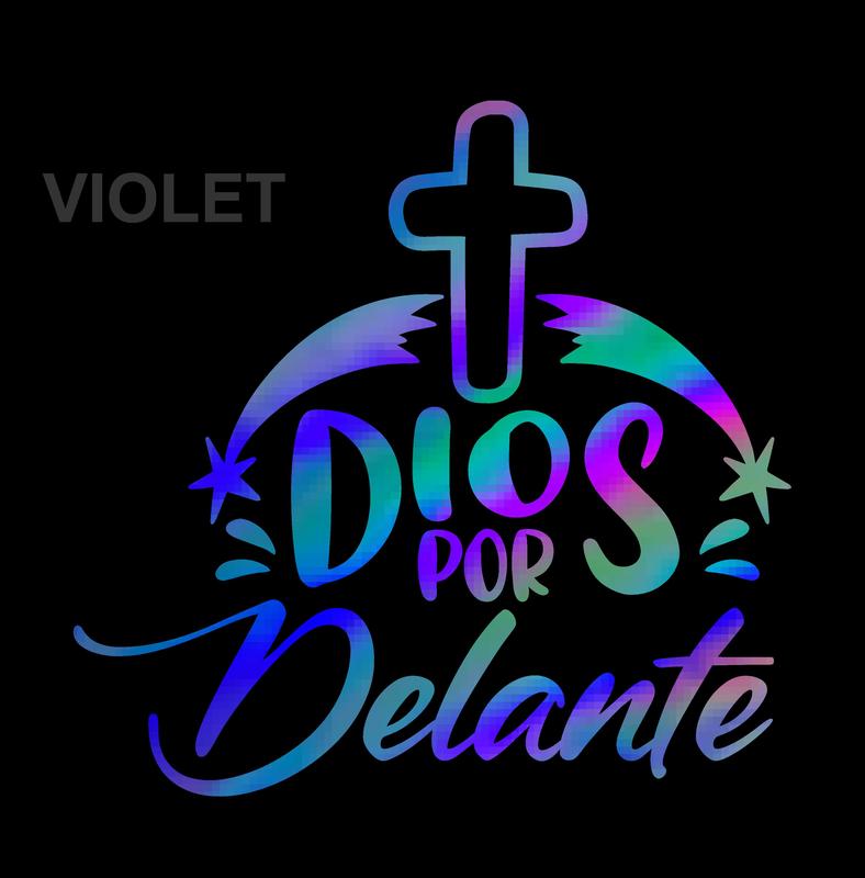 Dios por Delante Holographic Sticker – Cross Vinyl Decal / Calcomanía en Vinil con Cruz y Texto Religioso