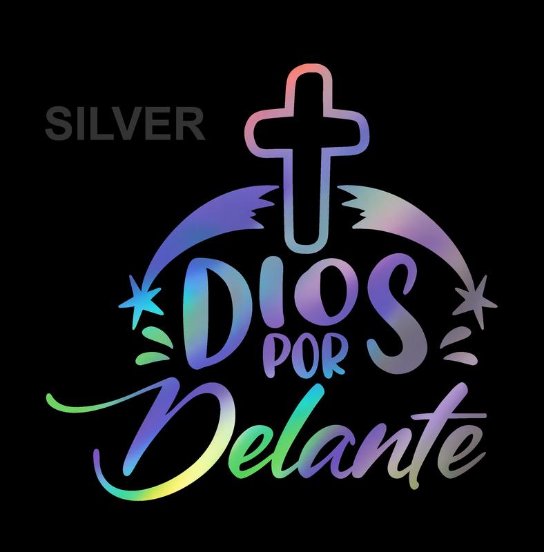Dios por Delante Holographic Sticker – Cross Vinyl Decal / Calcomanía en Vinil con Cruz y Texto Religioso