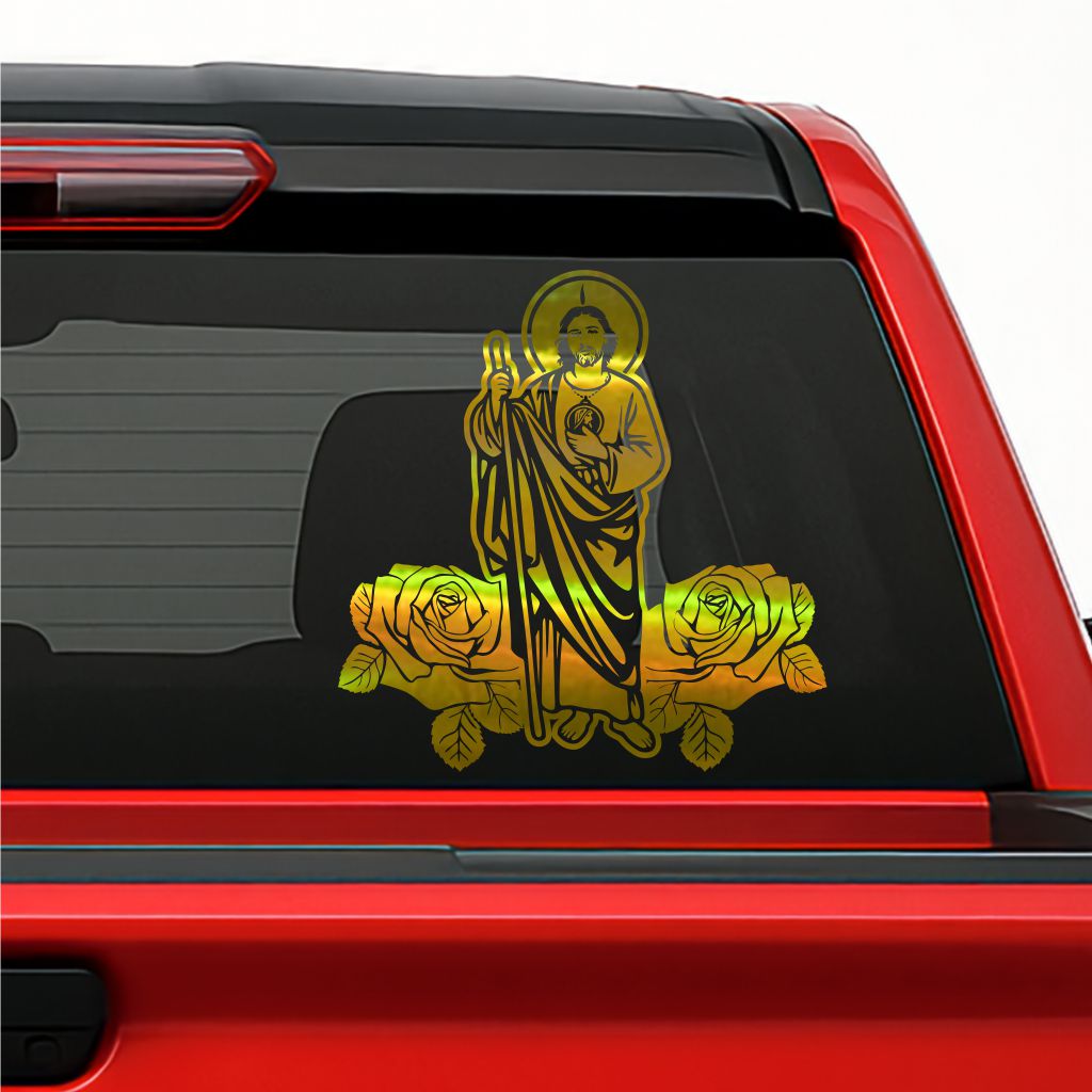 San Judas Tadeo Holographic Decal – Religious Catholic Vinyl Sticker for Vehicles