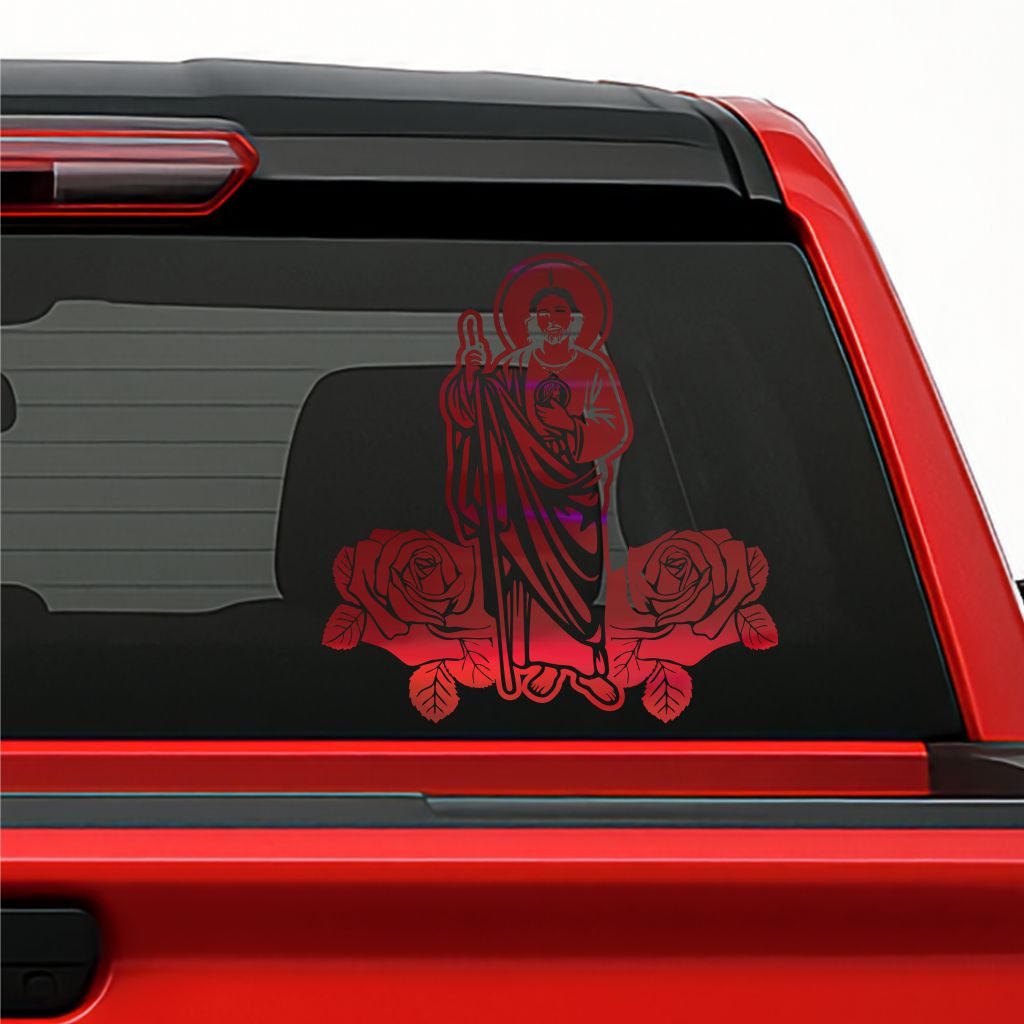 San Judas Tadeo Holographic Decal – Religious Catholic Vinyl Sticker for Vehicles