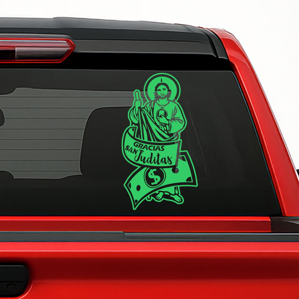 San Judas Tadeo Money Sticker – Saint Jude Prosperity Vinyl Decal for Cars & Trucks