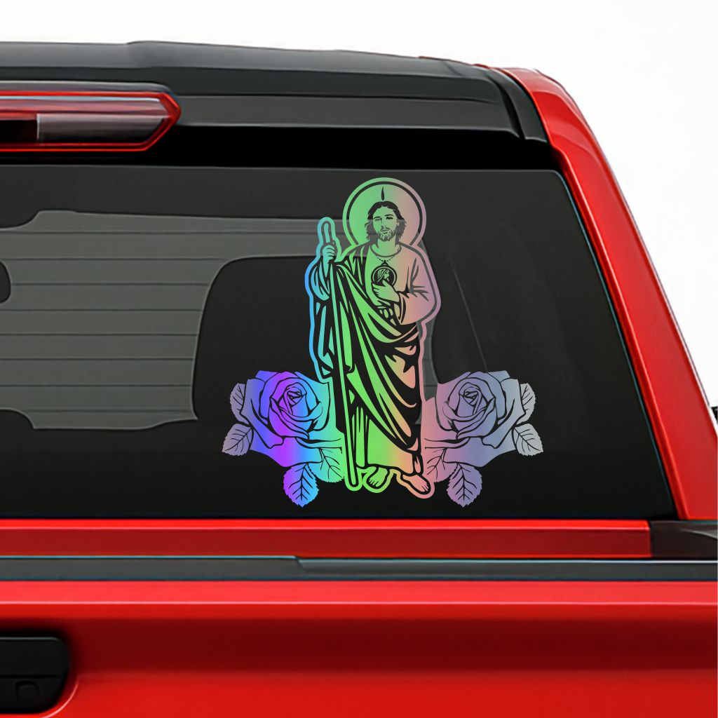 San Judas Tadeo Holographic Decal – Religious Catholic Vinyl Sticker for Vehicles