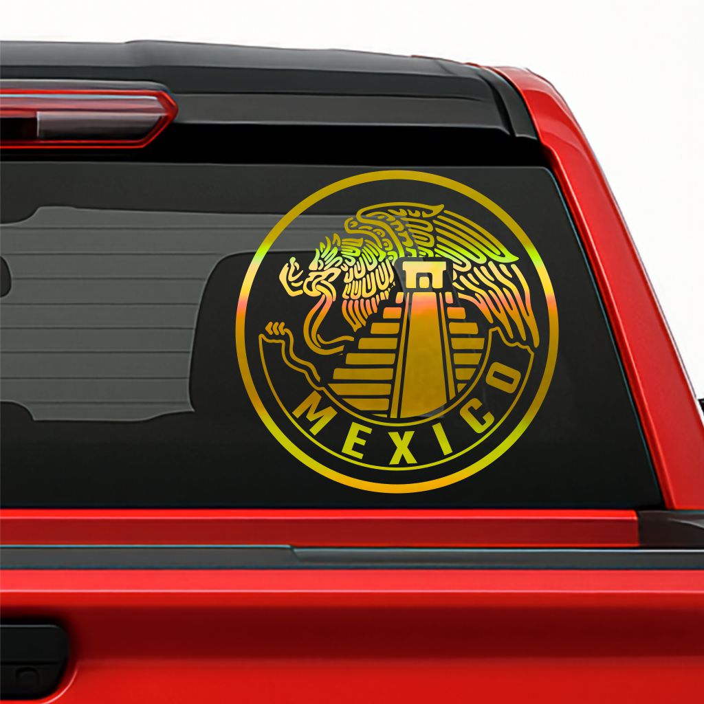 México Sticker / Holographic Eagle & Pyramid Decal – Aztec & Maya Inspired Mexican Pride Vinyl for Car, Truck & Laptop