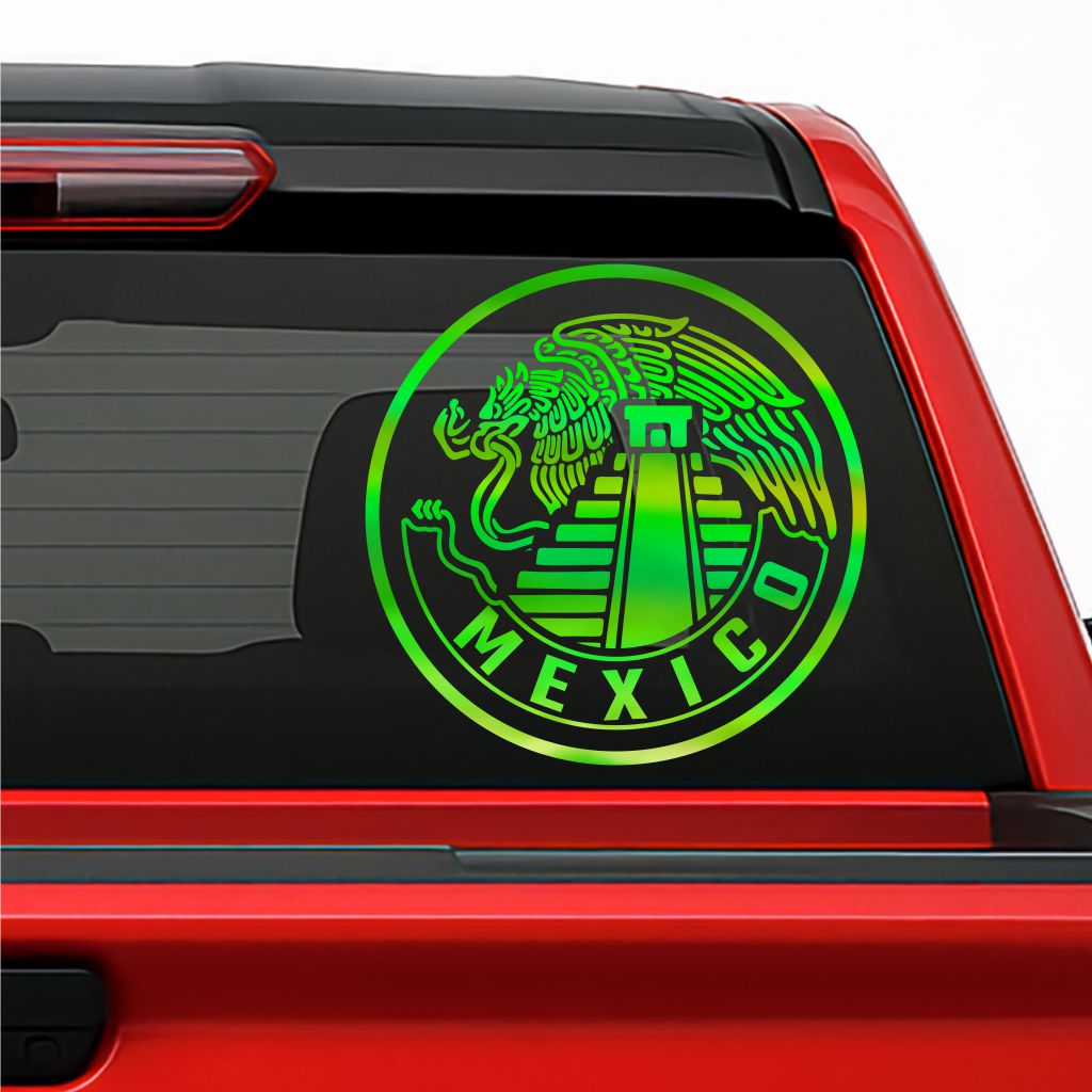 México Sticker / Holographic Eagle & Pyramid Decal – Aztec & Maya Inspired Mexican Pride Vinyl for Car, Truck & Laptop