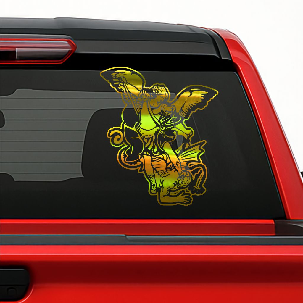 San Miguel Arcángel Holographic Decal – Saint Michael Archangel Vinyl Sticker for Cars & Windows