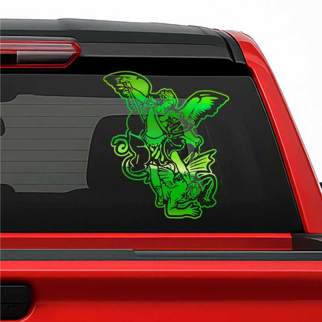 San Miguel Arcángel Holographic Decal – Saint Michael Archangel Vinyl Sticker for Cars & Windows