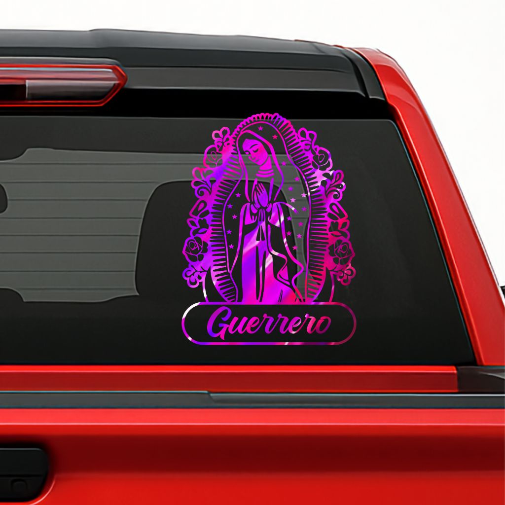 Virgen de Guadalupe Holographic Decal – Personalized with Any Mexican State / Sticker Personalizado con Estados de México