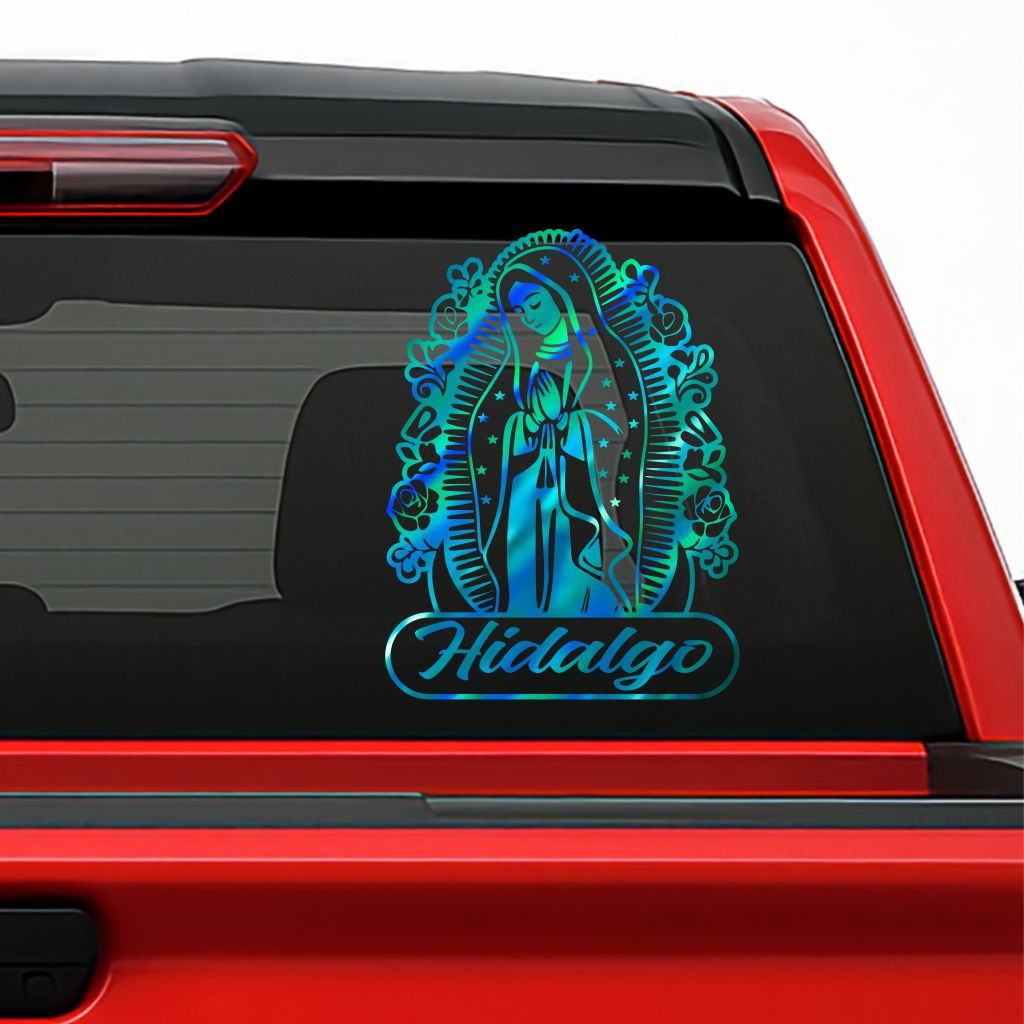Virgen de Guadalupe Holographic Decal – Personalized with Any Mexican State / Sticker Personalizado con Estados de México