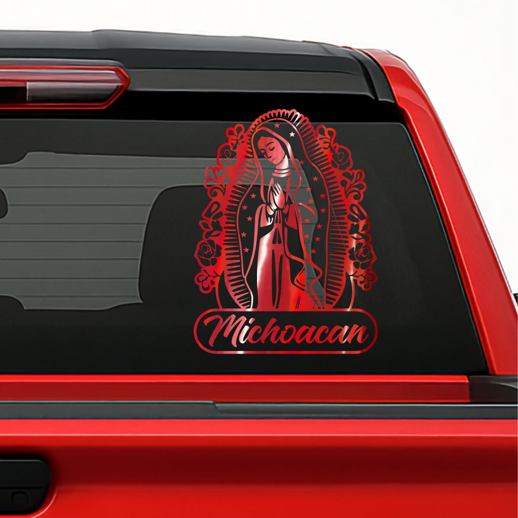 Virgen de Guadalupe Holographic Decal – Personalized with Any Mexican State / Sticker Personalizado con Estados de México