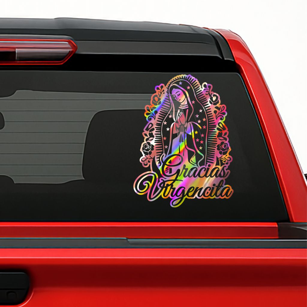 Gracias Virgencita Sticker – Virgen de Guadalupe Vinyl Decal for Cars, Laptops & Home Decoration