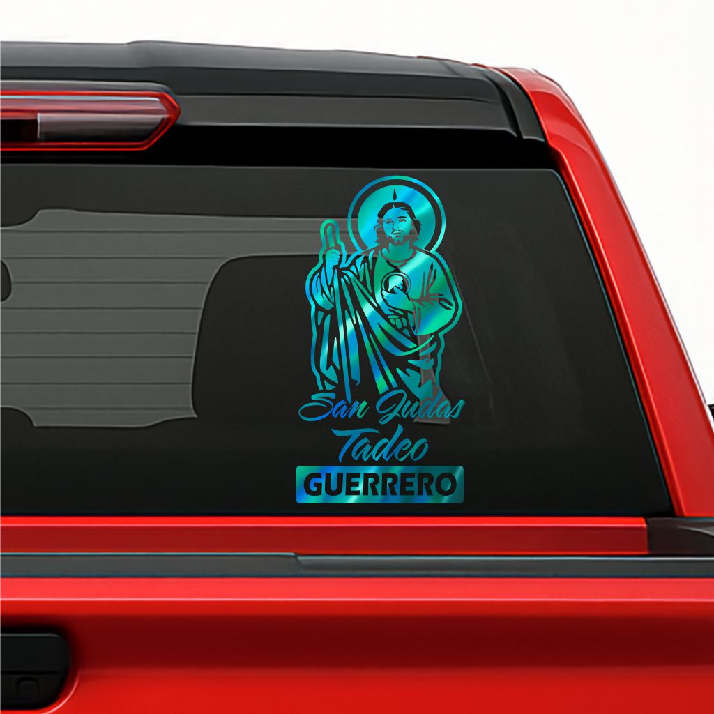 San Judas Tadeo Holographic Decal – Personalized with Any Mexican State / Sticker Personalizado con Estados de México