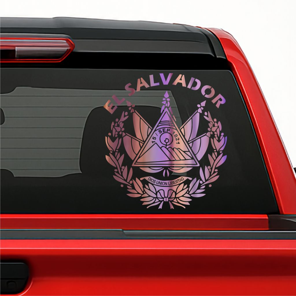 El Salvador Sticker / Holographic National Emblem Decal – Dios, Unión, Libertad Vinyl for Car, Truck & Laptop