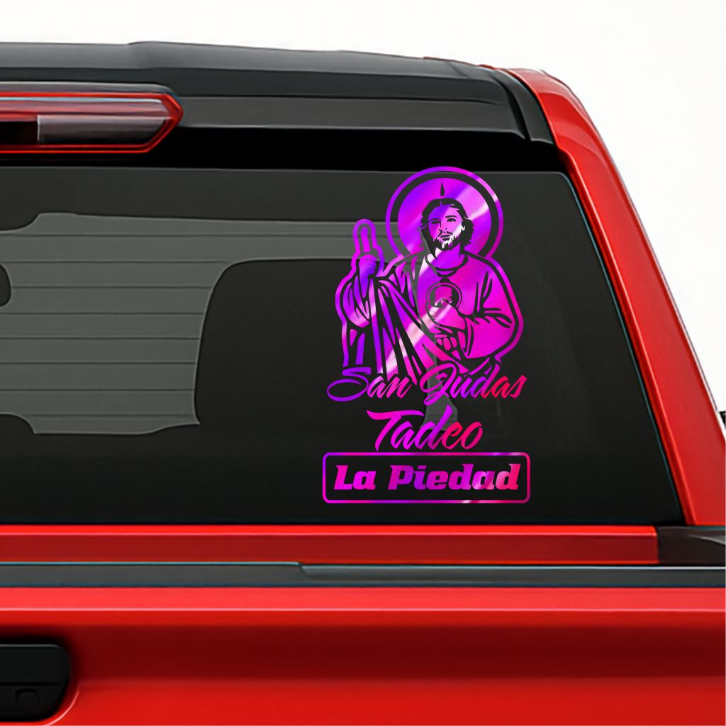 San Judas Tadeo Holographic Decal – Custom Text / Sticker Personalizado con Tu Nombre, Apellido etc.