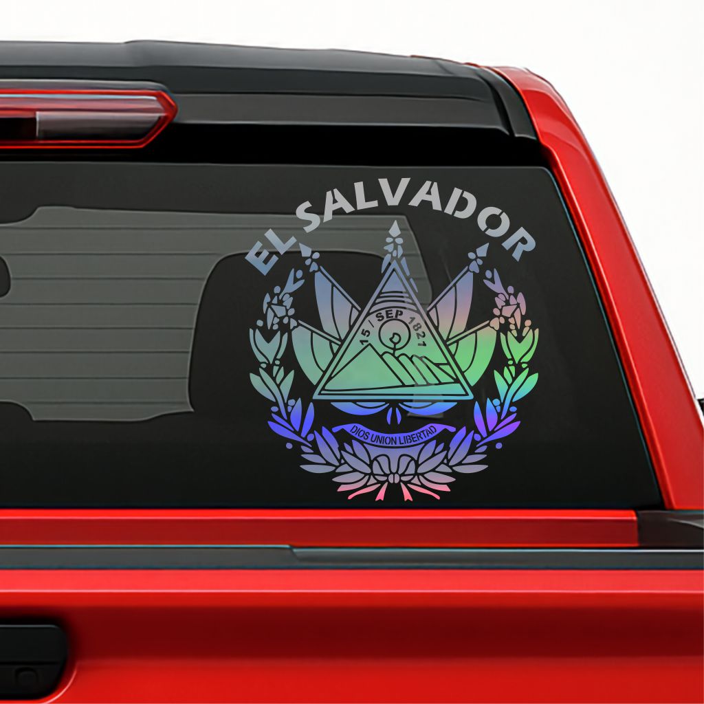 El Salvador Sticker / Holographic National Emblem Decal – Dios, Unión, Libertad Vinyl for Car, Truck & Laptop