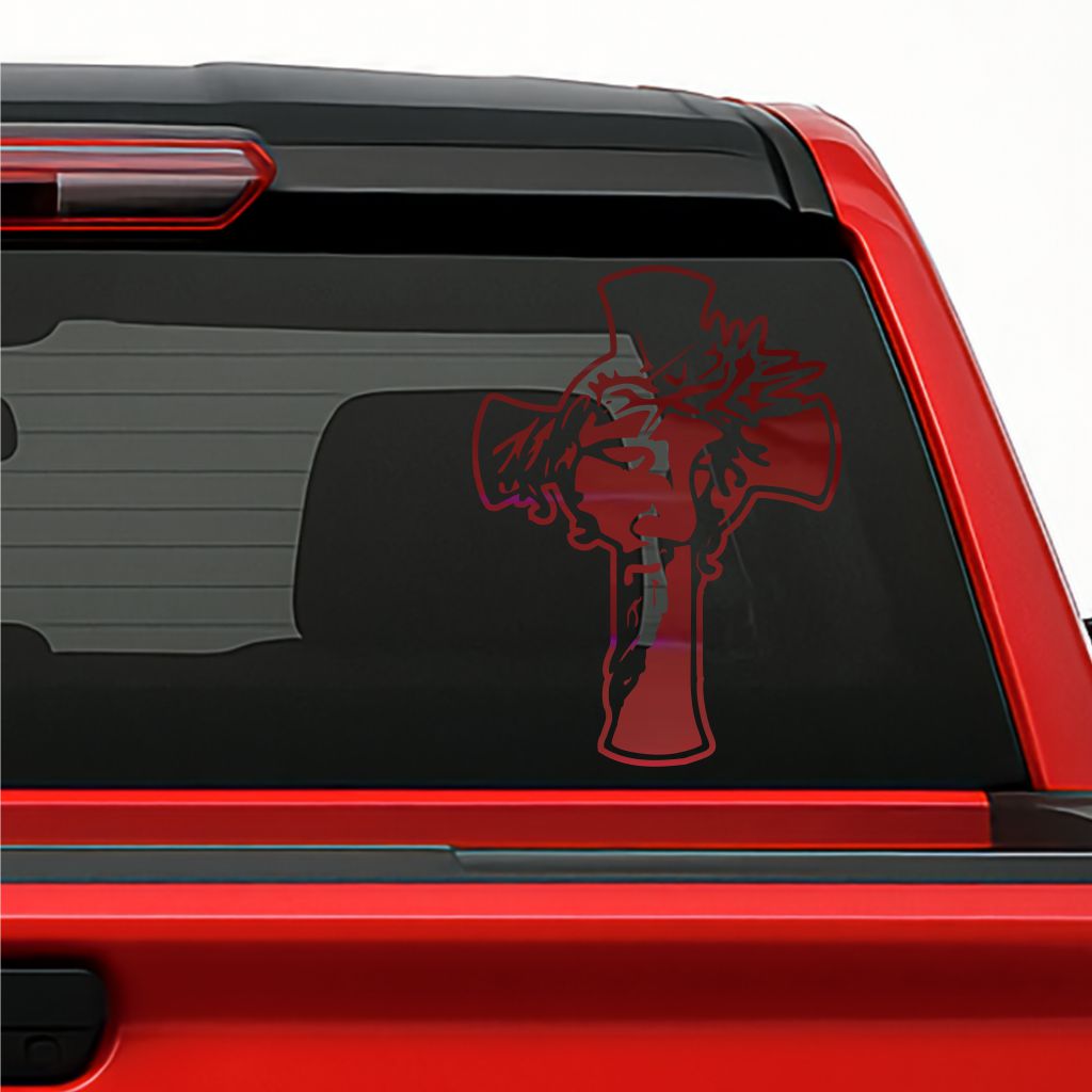 Cruz con Cristo Sticker / Holographic Jesus Cross Decal – Religious Vinyl for Car, Truck & Window Decoration