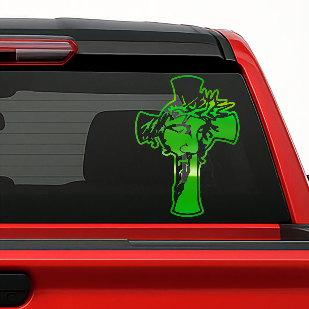 Cruz con Cristo Sticker / Holographic Jesus Cross Decal – Religious Vinyl for Car, Truck & Window Decoration