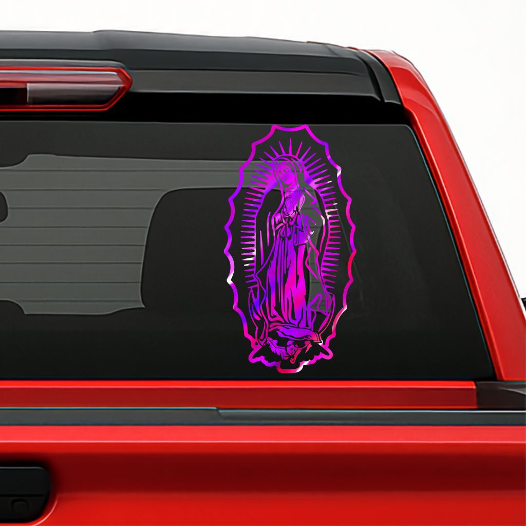 Our Lady of Guadalupe Holographic Car Decal – Religious Vinyl Sticker for Vehicles & Windows