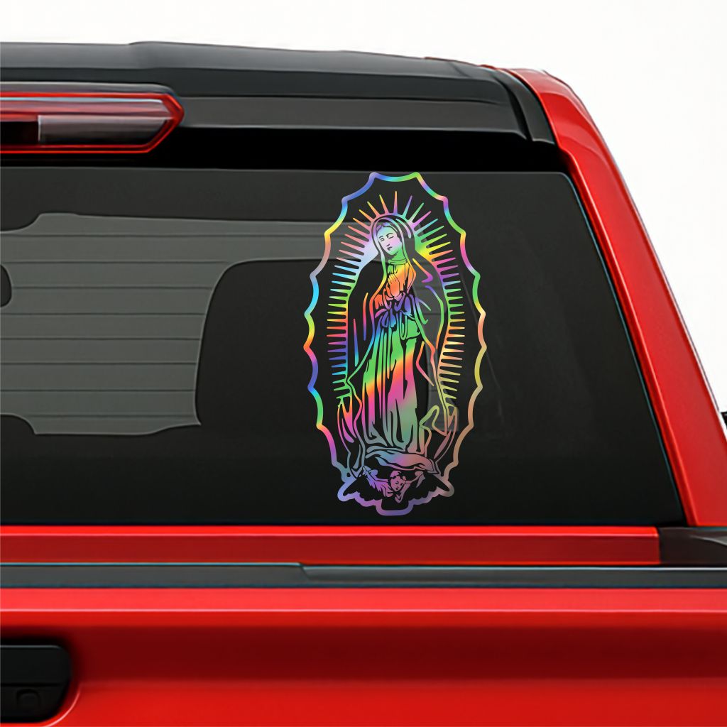 Our Lady of Guadalupe Holographic Car Decal – Religious Vinyl Sticker for Vehicles & Windows