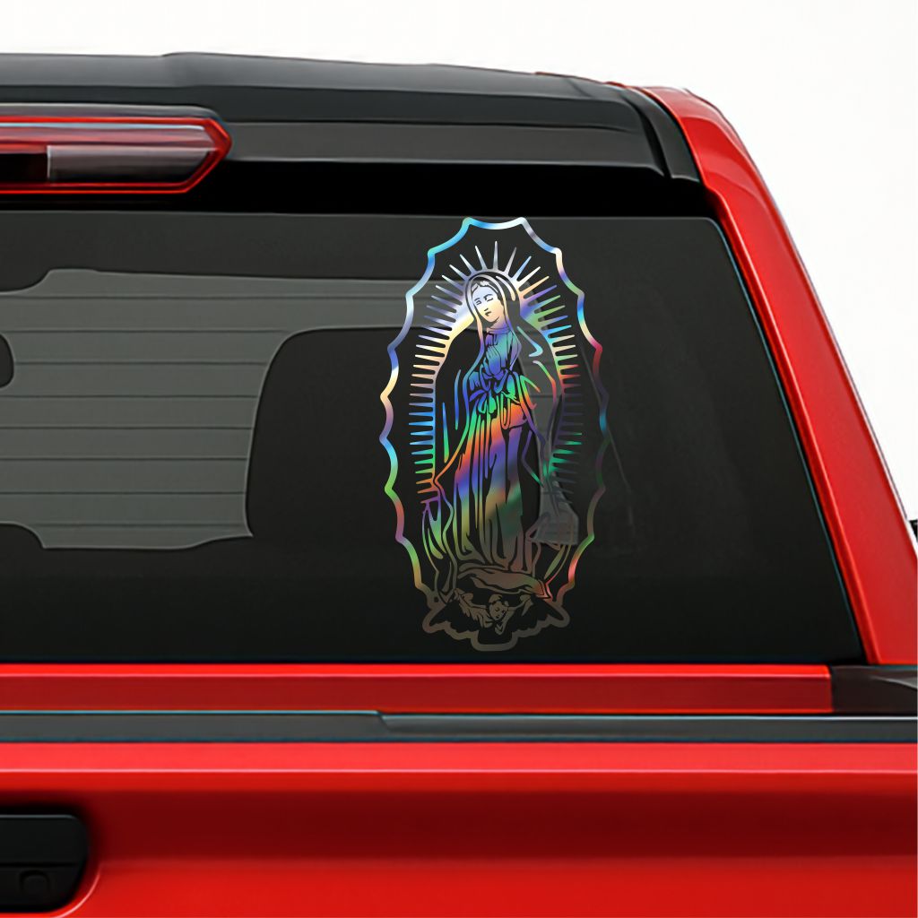 Our Lady of Guadalupe Holographic Car Decal – Religious Vinyl Sticker for Vehicles & Windows
