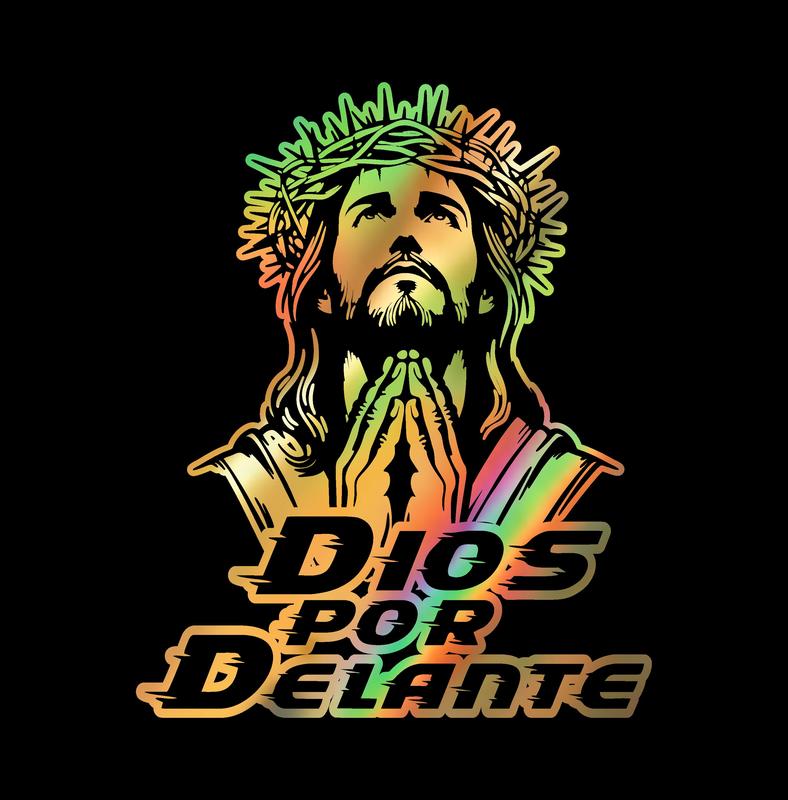 Dios por Delante Holographic Decal – Jesus Prayer Design / Sticker en Vinil con Jesús Orando