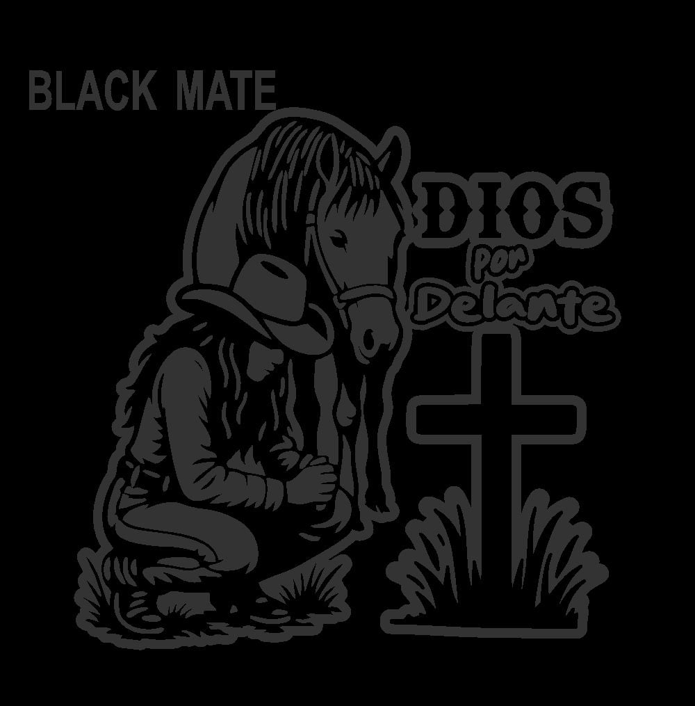 Dios por Delante Sticker – Cowgirl & Cross Vinyl Decal / Calcomanía Vaquera Religiosa en Vinil