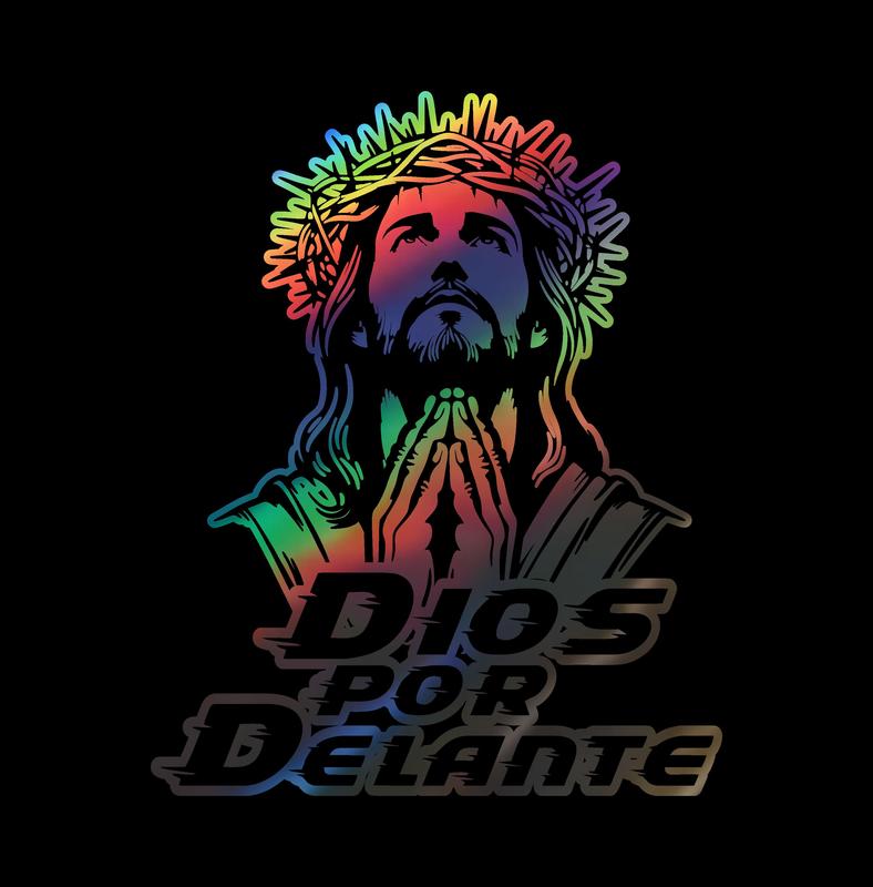 Dios por Delante Holographic Decal – Jesus Prayer Design / Sticker en Vinil con Jesús Orando
