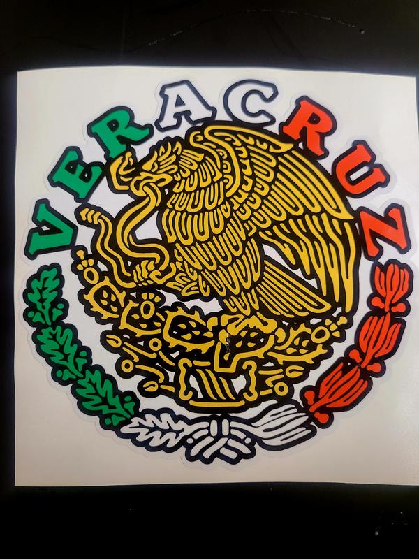 Escudo México / Mexican Coat of Arms Decal – State Letters in Flag Colors / Sticker con Nombre de Estado y Colores de la Bandera