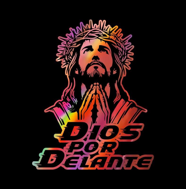 Dios por Delante Holographic Decal – Jesus Prayer Design / Sticker en Vinil con Jesús Orando