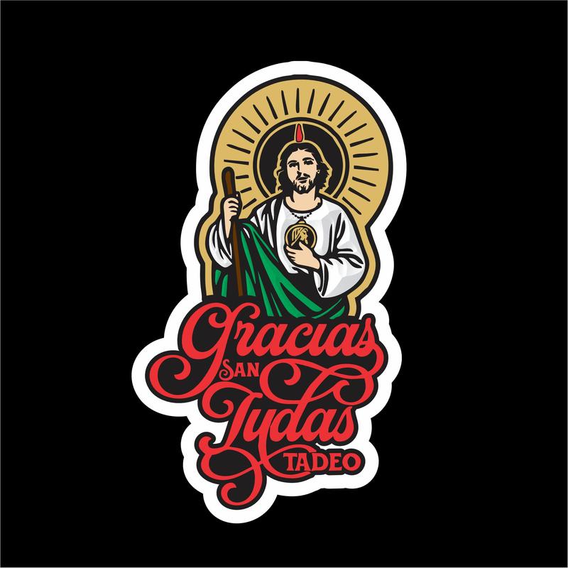 San Judas Tadeo Printed Decal – Gracias Design / Sticker Impreso con Frase “Gracias San Judas