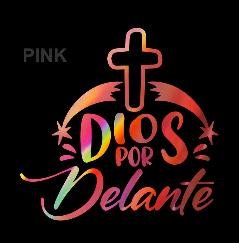 Dios por Delante Holographic Sticker – Cross Vinyl Decal / Calcomanía en Vinil con Cruz y Texto Religioso