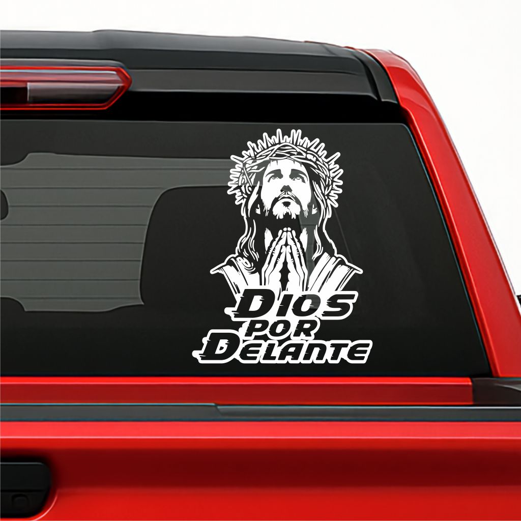 Dios por Delante Holographic Decal – Jesus Prayer Design / Sticker en Vinil con Jesús Orando