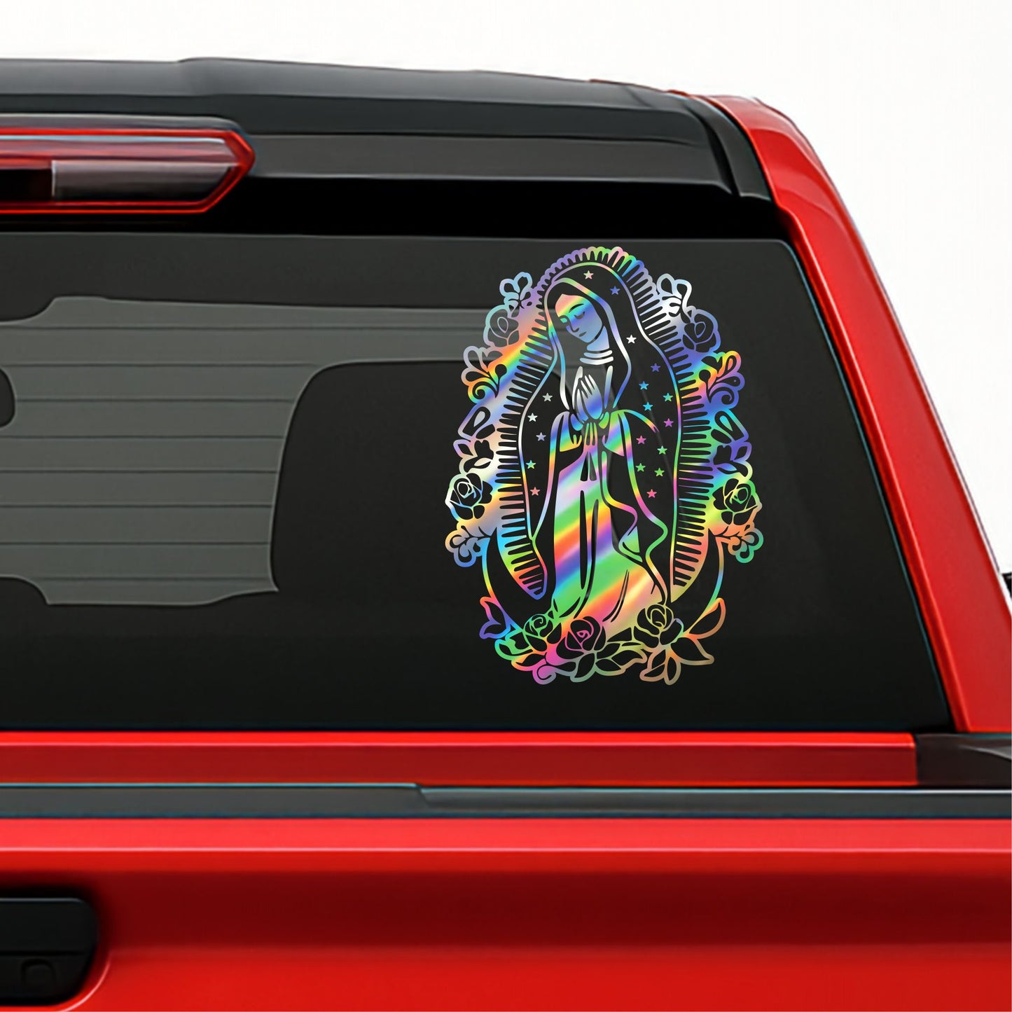 Virgen de Guadalupe Sticker – Religious Vinyl Decal for Car, Window or Laptop (Con Rosas)