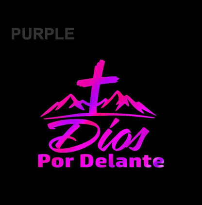 Dios por Delante Sticker – Cross & Mountains Vinyl Decal / Calcomanía en Vinil con Cruz y Montañas