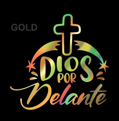 Dios por Delante Holographic Sticker – Cross Vinyl Decal / Calcomanía en Vinil con Cruz y Texto Religioso