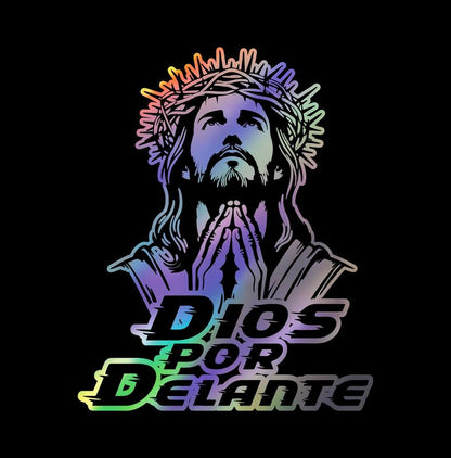 Dios por Delante Holographic Decal – Jesus Prayer Design / Sticker en Vinil con Jesús Orando