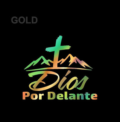 Dios por Delante Sticker – Cross & Mountains Vinyl Decal / Calcomanía en Vinil con Cruz y Montañas