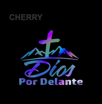 Dios por Delante Sticker – Cross & Mountains Vinyl Decal / Calcomanía en Vinil con Cruz y Montañas