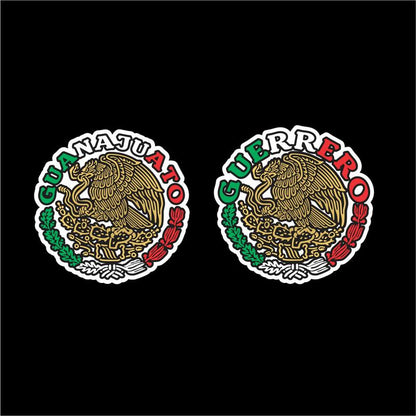 Escudo México / Mexican Coat of Arms Decal – State Letters in Flag Colors / Sticker con Nombre de Estado y Colores de la Bandera