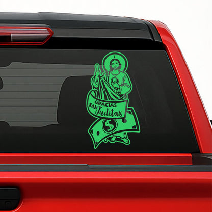 San Judas Tadeo Money Sticker – Saint Jude Prosperity Vinyl Decal for Cars & Trucks