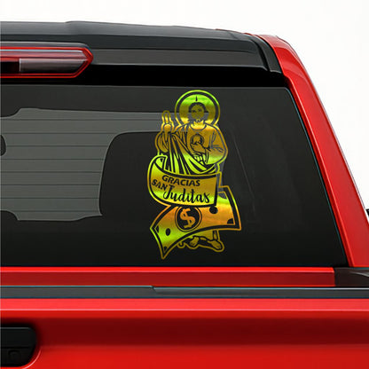 San Judas Tadeo Money Sticker – Saint Jude Prosperity Vinyl Decal for Cars & Trucks