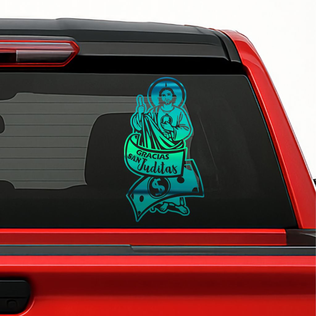 San Judas Tadeo Money Sticker – Saint Jude Prosperity Vinyl Decal for Cars & Trucks